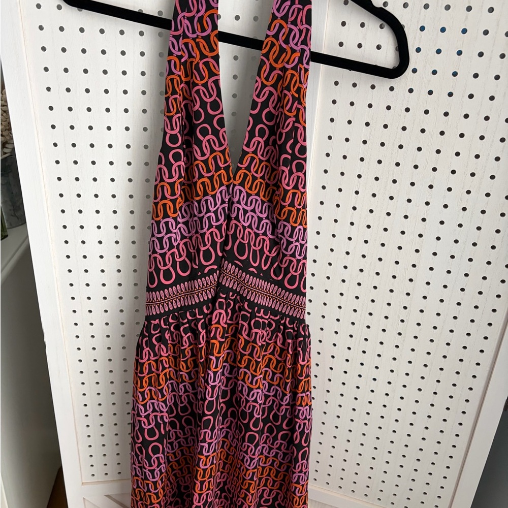 Trina Turk Black Dress with Pink & Orange Chain-Link Print